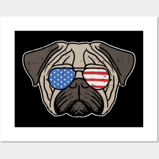 Cute Pug American Flag Dog T-Shirt 4th of July Patriotic Shirt United States Gift Posters and Art